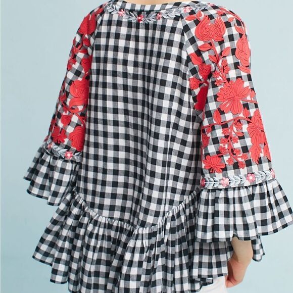 ANTHROPOLOGIE PANKAJ & NIDHI Gingham Swing Tunic Black White Women’s Size XS - Picture 4 of 11